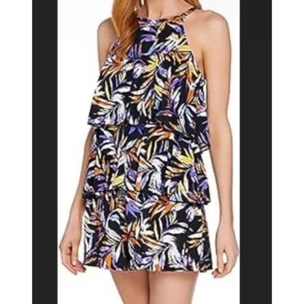 Fit‎ 4 U A288587 16 Tropical Hi-Neck Double Tiered Romper Swimsuit One Piece New